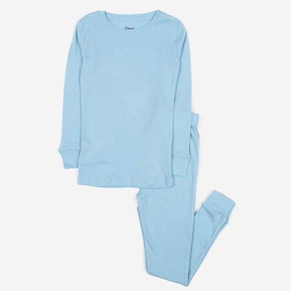 Leveret Kids Two Piece Cotton Pajamas Solid Light Blue 8